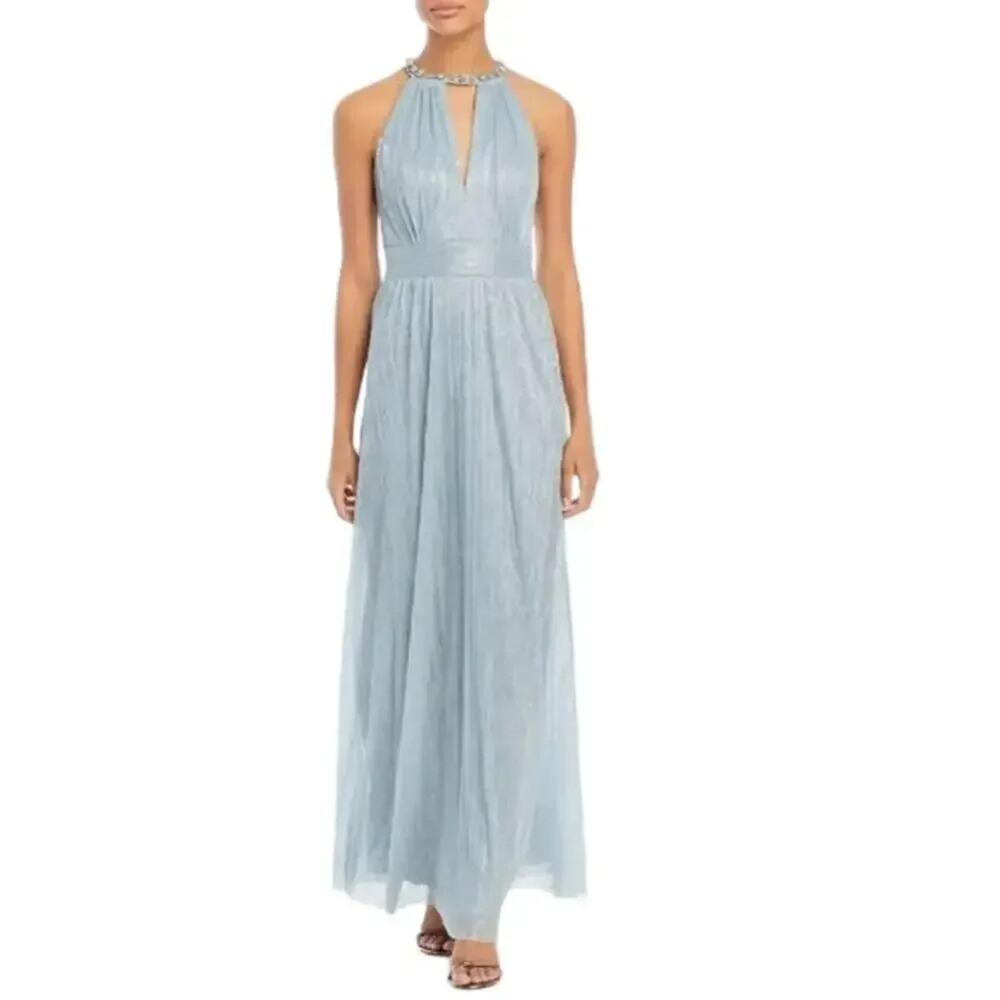 Eliza J Women's Gown Formal Shimmering Cutout Halter Dress Blue Size 6 NWT - Picture 1 of 7